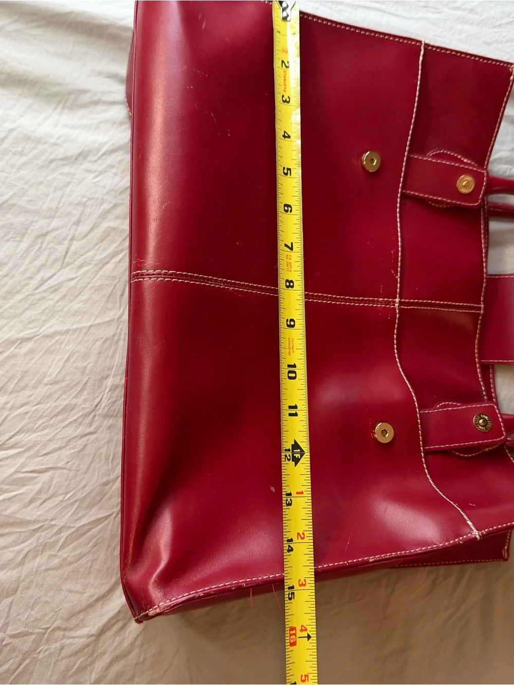 Red Leather Laptop Tote Bag with Dual Top Handles